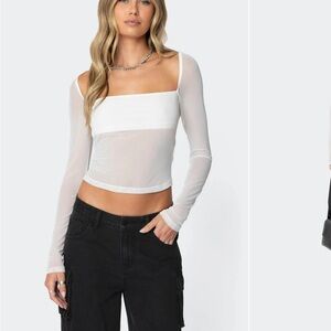 Edikted White Sheer Long Sleeve Bodysuit